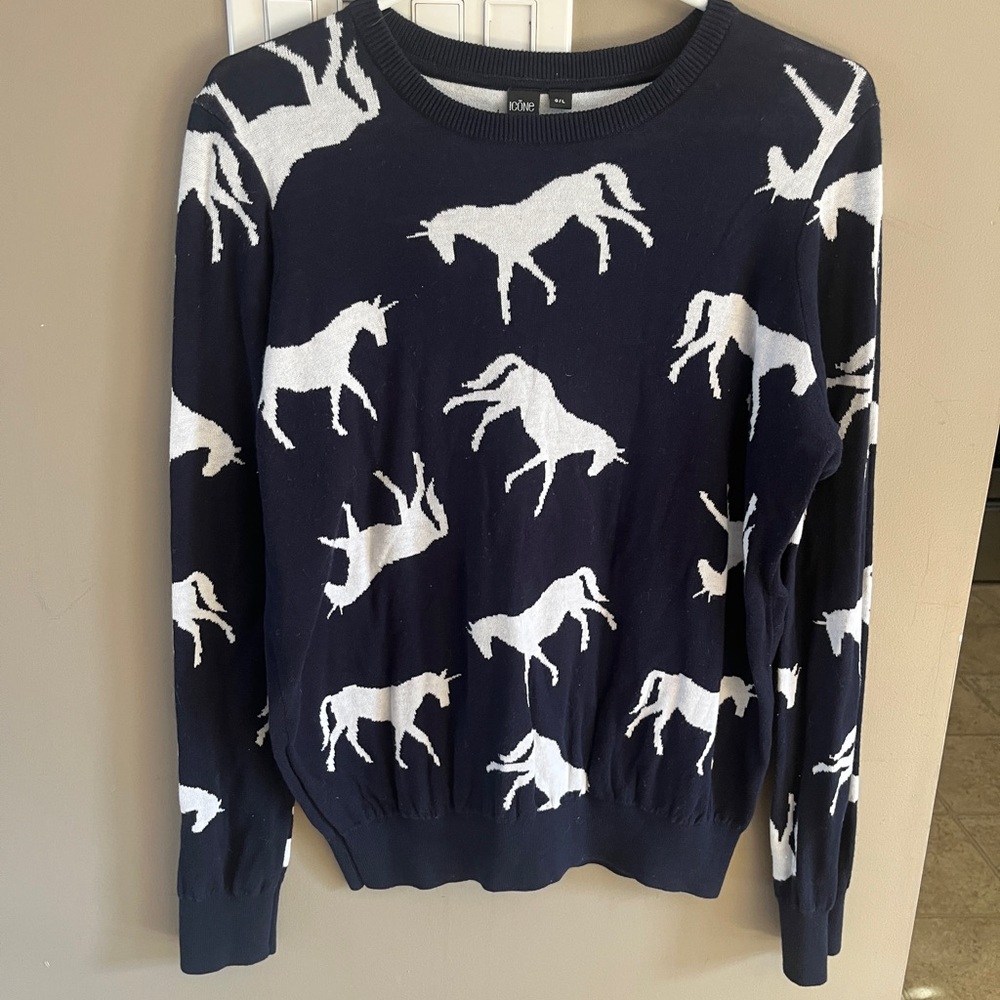 Unicorn print Simons Icone Navy Sweater
